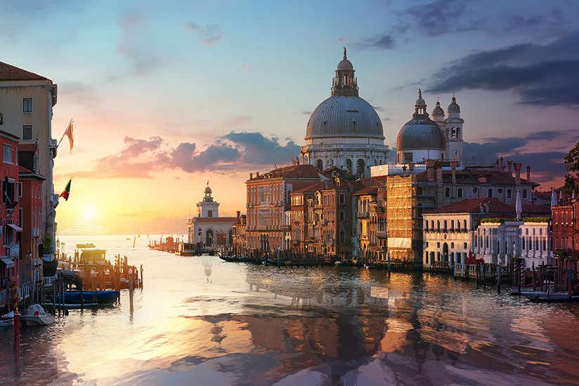 Famous venetian italy basilica on Grand Canal at sunrise